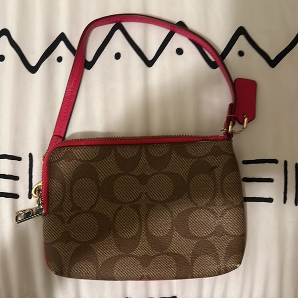 Hot Pink and Light Brown Coach Wristlet - Picture 2 of 6